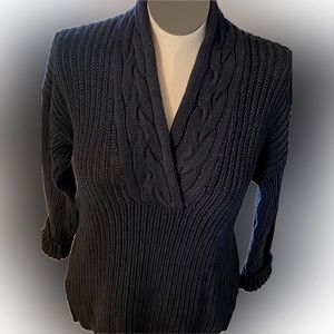 Ralph Lauren Deep V Sweater Lg Cable Collar Ribbed Body M More Suitable L/XL